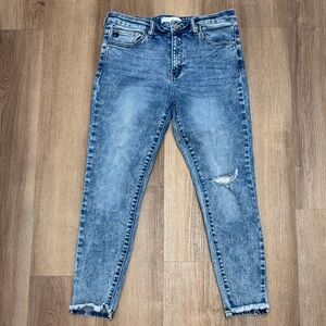 KanCan High Rise Distressed Step Hem Ankle Skinny Stretch Blue Denim Jeans 13/30